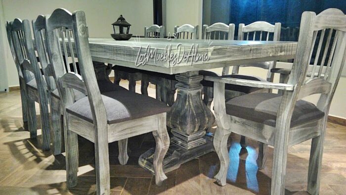 Mesa De Quincho Restoration 2,40X1,00+ 8 Sillas y Dos Sillones Frances - Imagen 3