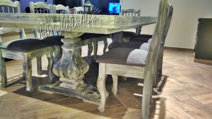 Mesa De Quincho Restoration 2,40X1,00+ 8 Sillas y Dos Sillones Frances - Imagen 4