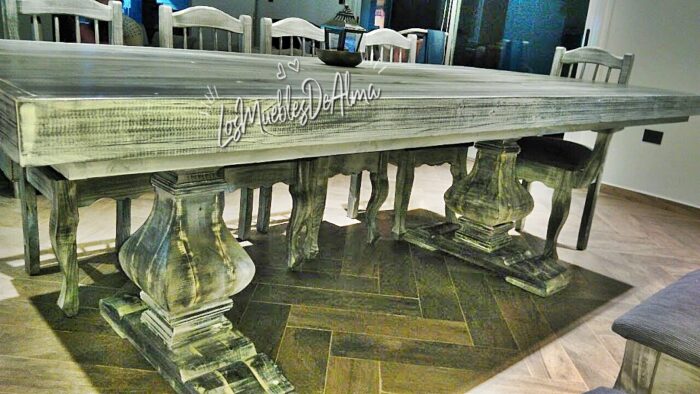 Mesa De Quincho Restoration 2,40X1,00+ 8 Sillas y Dos Sillones Frances - Imagen 5
