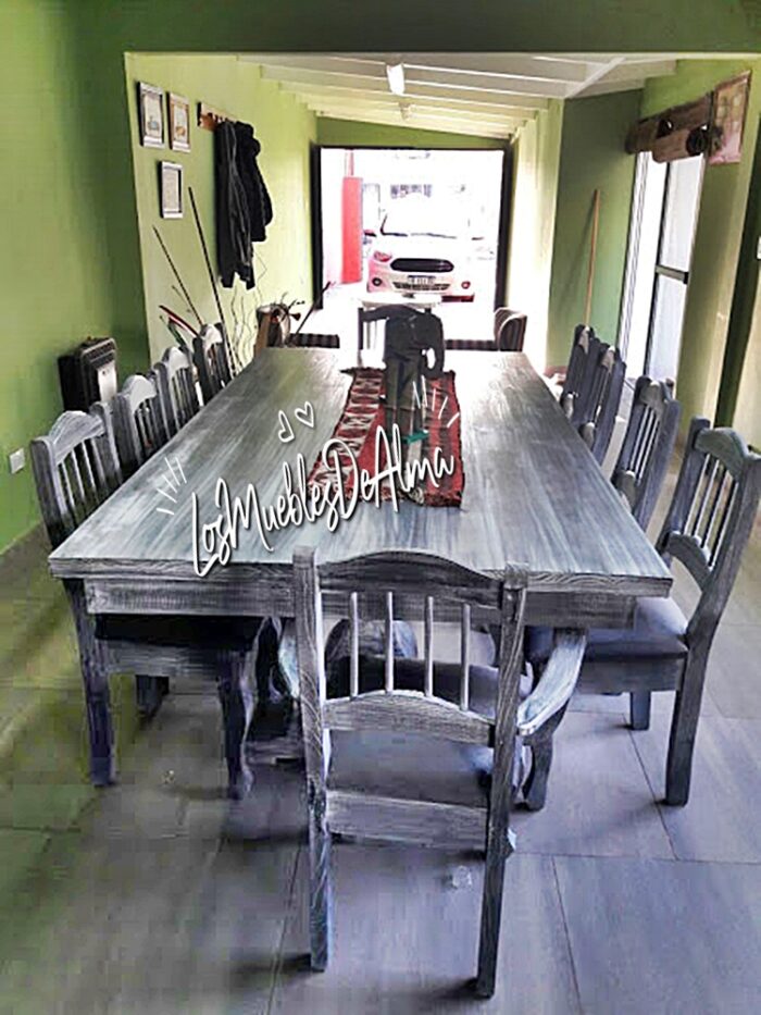 Mesa De Quincho Restoration 2,40X1,00+ 8 Sillas y Dos Sillones Frances - Imagen 8