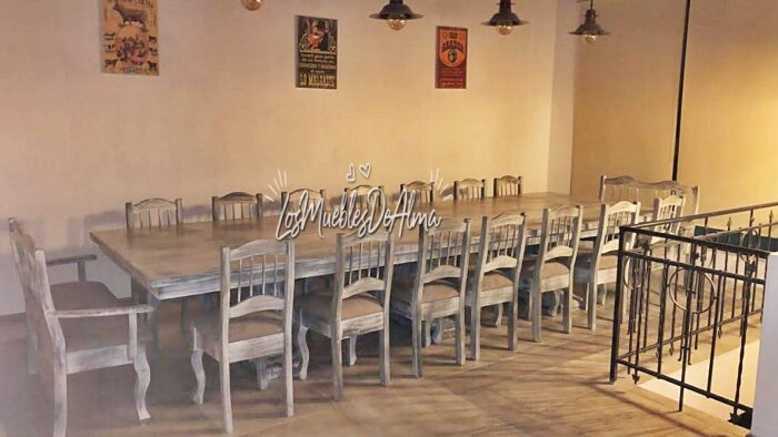Mesa Restoration De 5,00X1,20+14 Sillas y Dos Sillones Dobles Frances