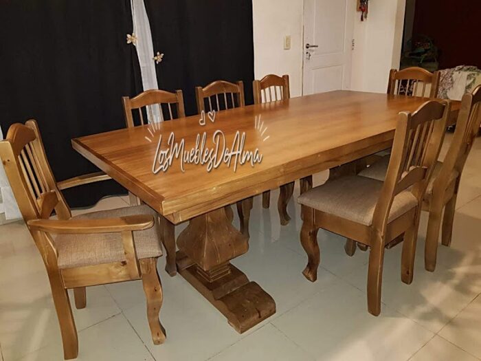 Mesa Quincho Restoration 2,00X1,00+6 Sillas y Dos Sillones Frances