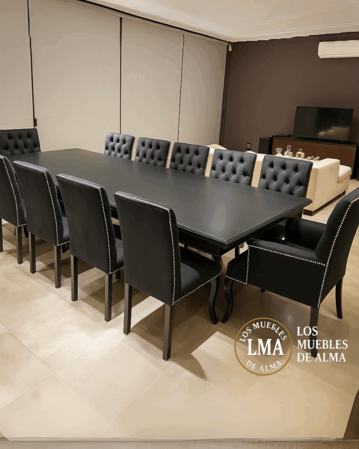 Mesa de 3,00x120 Restoration Con Faldon +10 sillas Vestida y Dos Sillones Capitone - Imagen 3