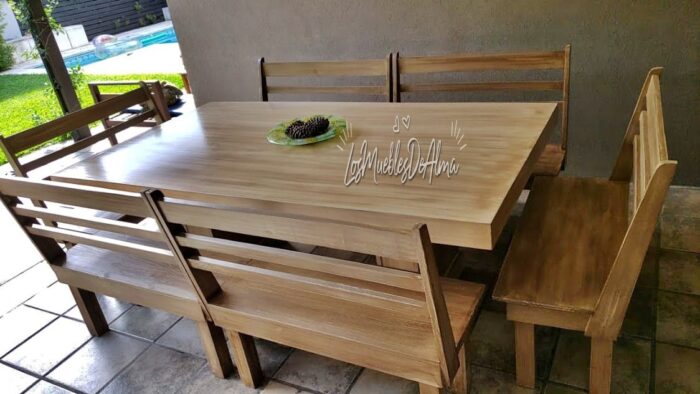 Mesa De Sundae De 2,40x1,20 Con 6 Bancos Con Respaldo - Imagen 5