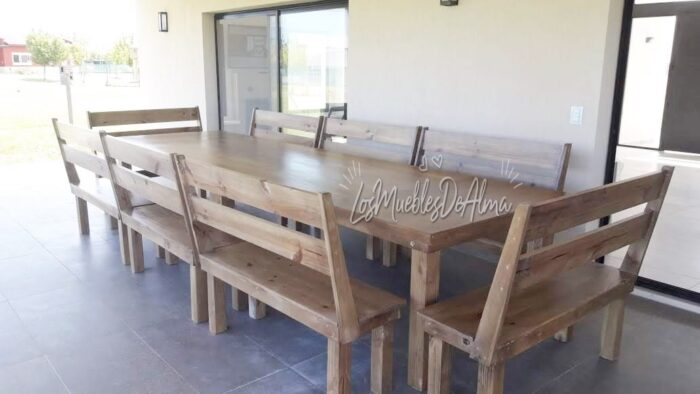 Mesa De Quincho de 3,00x 1,20 +8 Bancos Con Respaldo - Imagen 3
