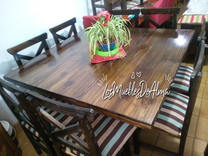 Mesa Cuadrada 4 Patas Campo +8 Sillas xxx Asiento Tapizados - Imagen 5