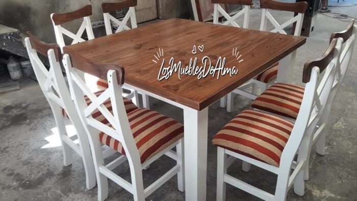 Mesa Cuadrada 4 Patas Campo +8 Sillas xxx Asiento Tapizados