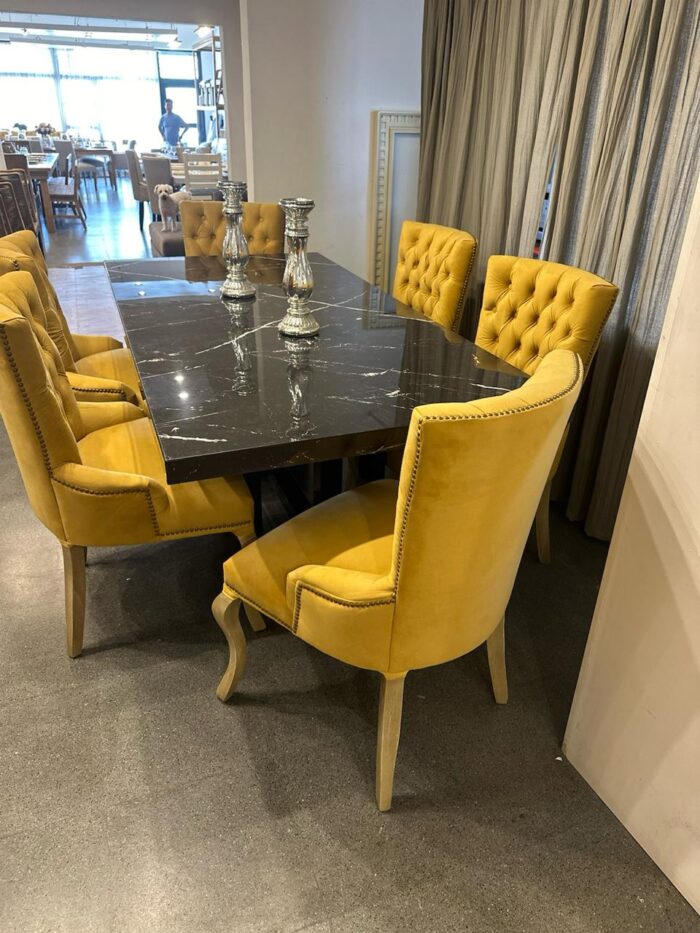 Mesa de porcelanato con patas de hierro 2.00 x 1.00 + 6 Sillas Martinas Capitone - Imagen 2